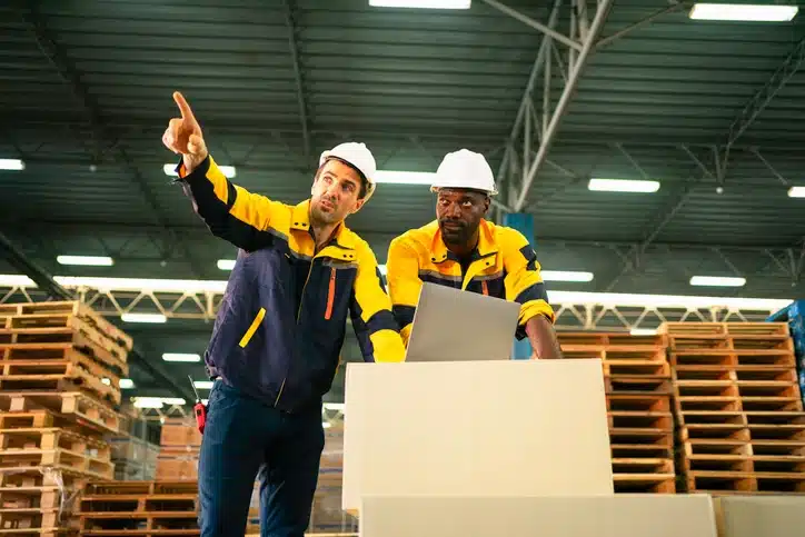 Role of the leader helping coworker by pointing at a object needed